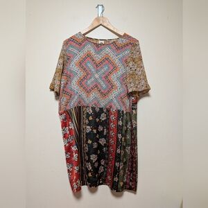 Tiny Patchwork Short Sleeve Tunic Dress Top Size Small